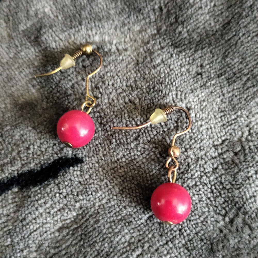 Vintage Red Ball Earrings-$5 add on